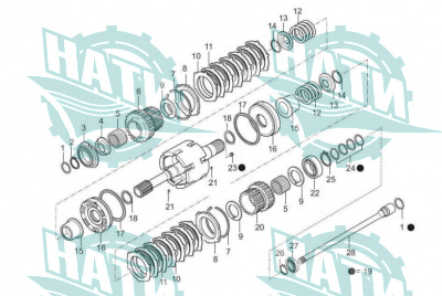  Input and pto transmission shafts (axis a)